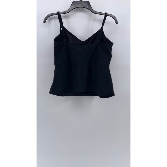 CAZIMI Women's Black V-Neck Embroidered Flower Spaghetti-Strap Swim Top SZ 38C - Picture 2 of 11